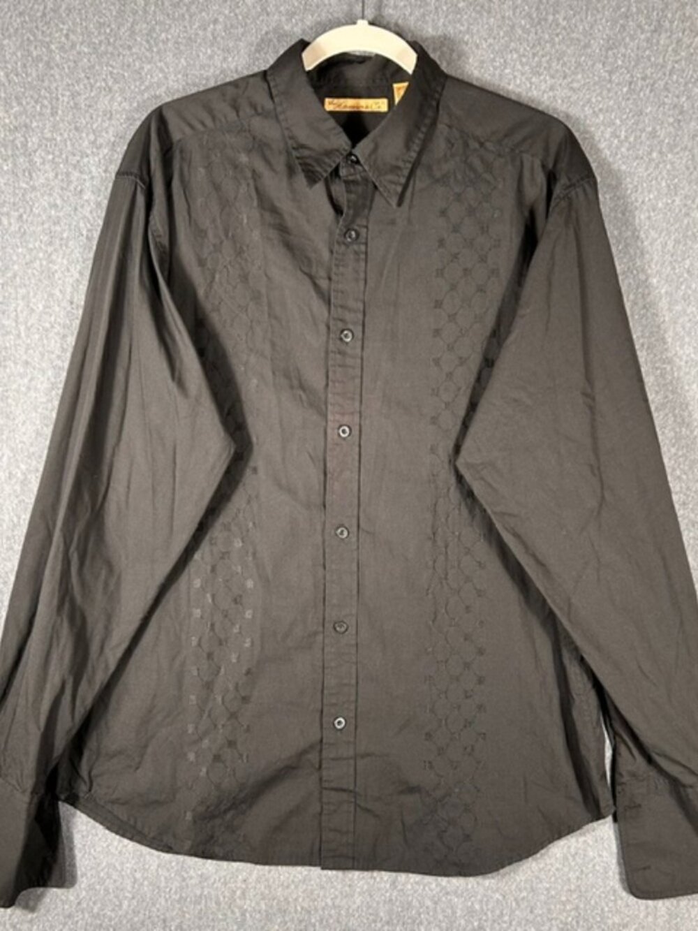 The Havanera Co Button Down Dress Shirt Mens Sz Lg Black Long Sleeve Embroidered
